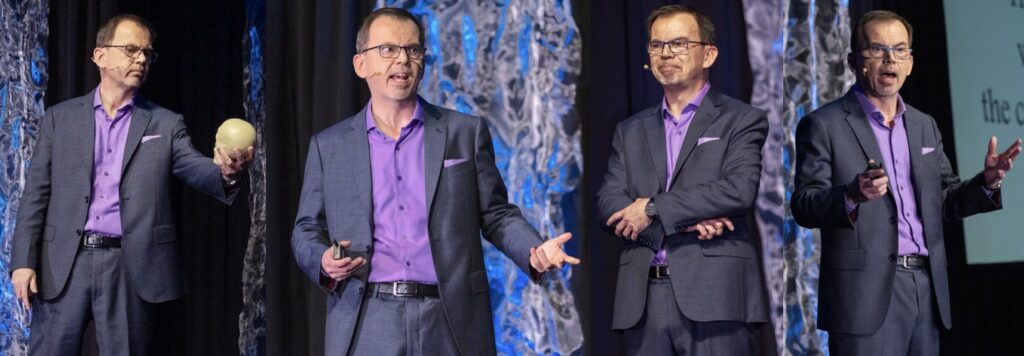 A collage of stage photos of Leadership Speaker Jason Reid